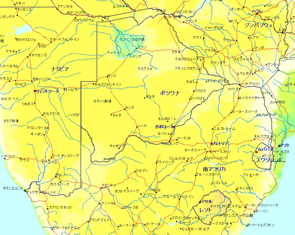 ボツワナ　アフリカ南部地図
