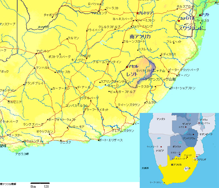 南アフリカ　ドラケンスバーグ　地図