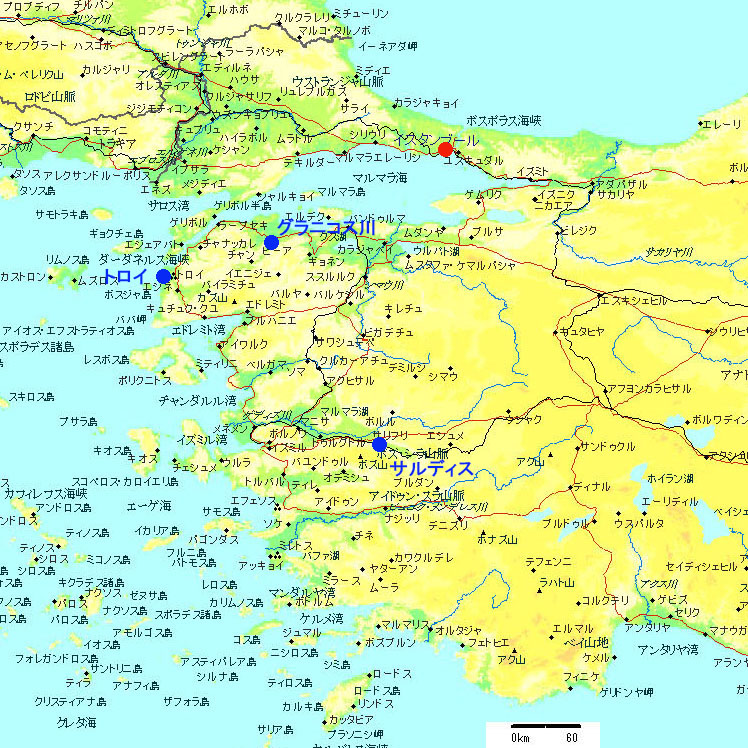 トルコ地図　アナトリア西部とマルマラ海付近