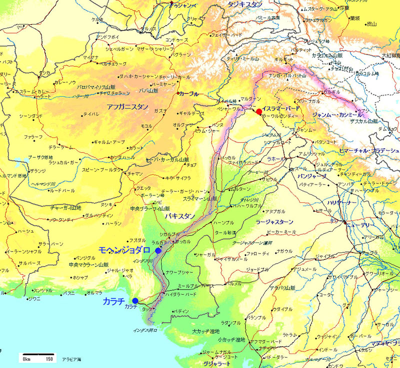 パキスタン　地図　インダス川　モヘンジョダロ